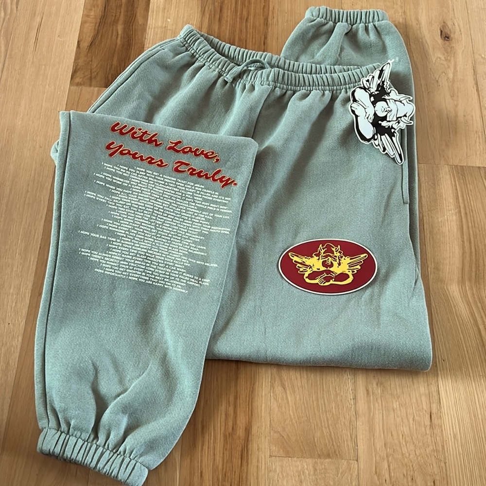 Boys Lie Sage Green Track Joggers with Red Accents